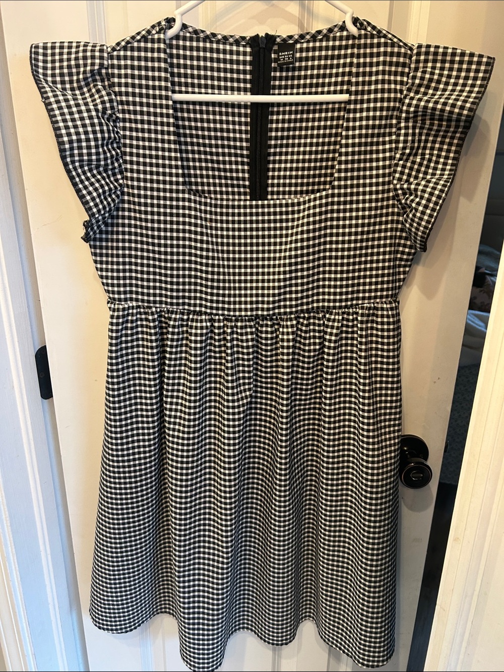 SHEIN Black and White Gingham Square-Neck Dress